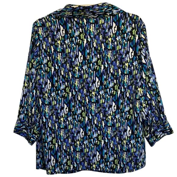 Blue, Lime Green & White 3/4 Sleeve Button Down Shirt, Women’s Plus Size 1X - Picture 6 of 6